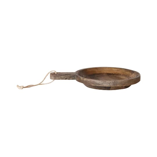 Hello Honey® 13.25" Natural Carved Mango Wood Bowl with Handle & Jute Tie
